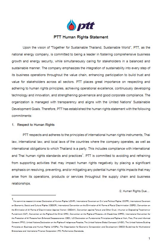 PTT Human Rights Statement